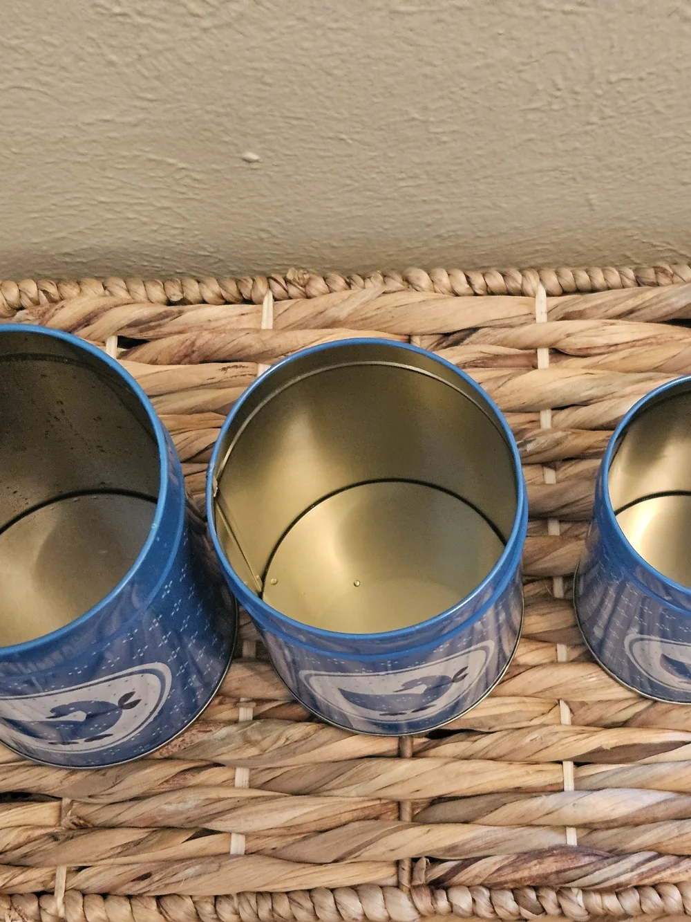 Vintage 1980s Blue Country Goose Nesting Tin Canister Set - 3 Piece